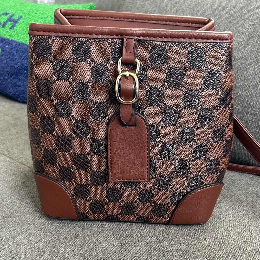 Checkered Brown Crossbody Bag